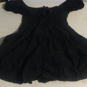 Women's Short Black Dress with Puffy Cap Sleeves